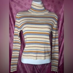 Pink Republic Striped Cream Ribbed Turtleneck Sweater